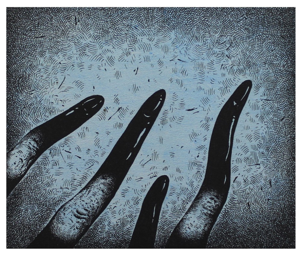 Escena de las manos acercándose a la ventana