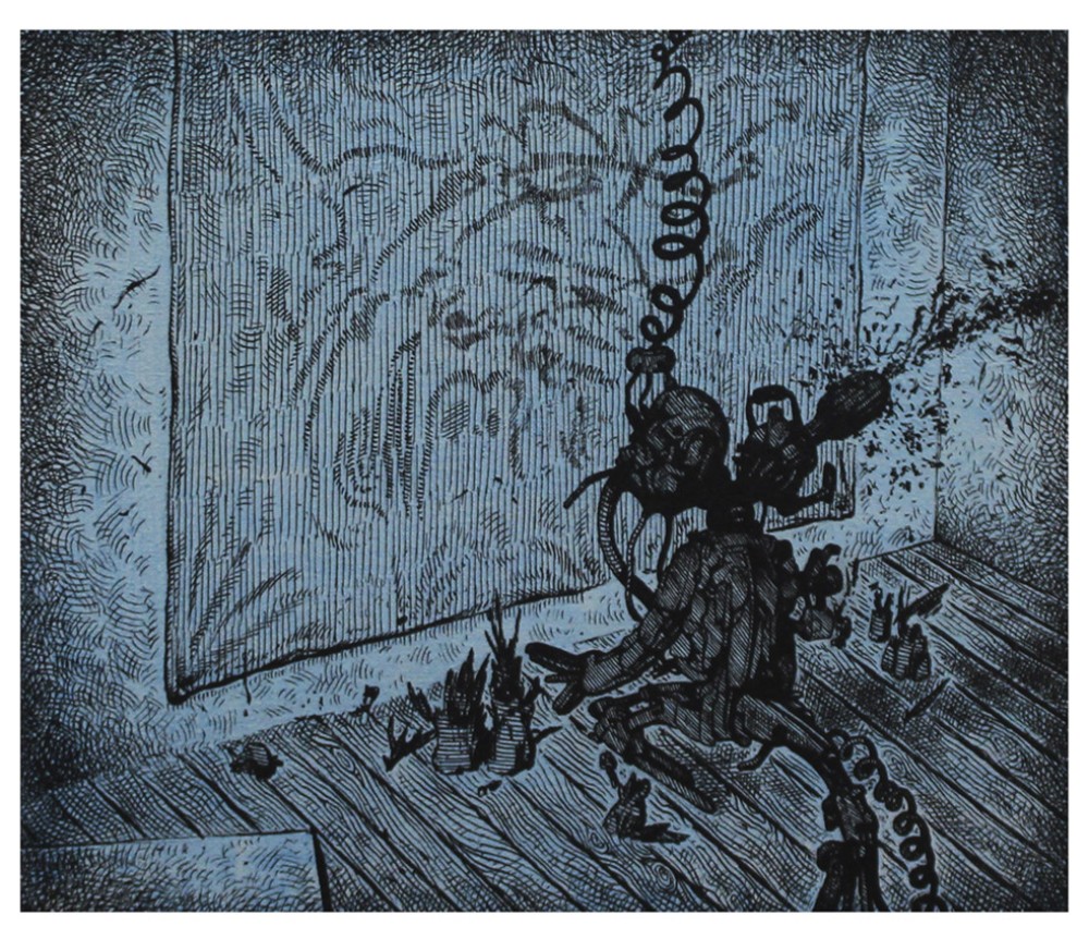 Escena del robot casero copiando un cuadro de De Kooning